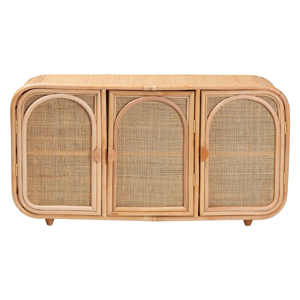 Baxton Studio bali Evania Bohemian Natural Rattan 3-Door Storage Cabinet - Handcrafted, Chic & Versatile Storage Solution WS061-B-Natural Rattan-Cabinet