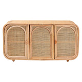 bali & pari Evania Bohemian Natural Rattan 3-Door Storage Cabinet