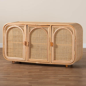 Baxton Studio bali Evania Bohemian Natural Rattan 3-Door Storage Cabinet - Handcrafted, Chic & Versatile Storage Solution WS061-B-Natural Rattan-Cabinet