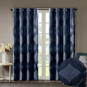 JLA Home SunSmart - Ogee Knitted Jacquard Panel with 100% Total Blackout, Foamback Insulation for Privacy & Sound Dampening Navy SS40-0146