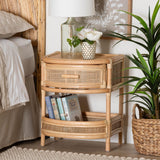 bali & pari Divitia Bohemian Natural Rattan 1-Drawer Nightstand