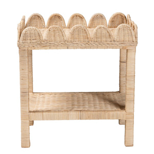 bali & pari Sumana Bohemian Scallop Natural Rattan and Mahogany Side Table