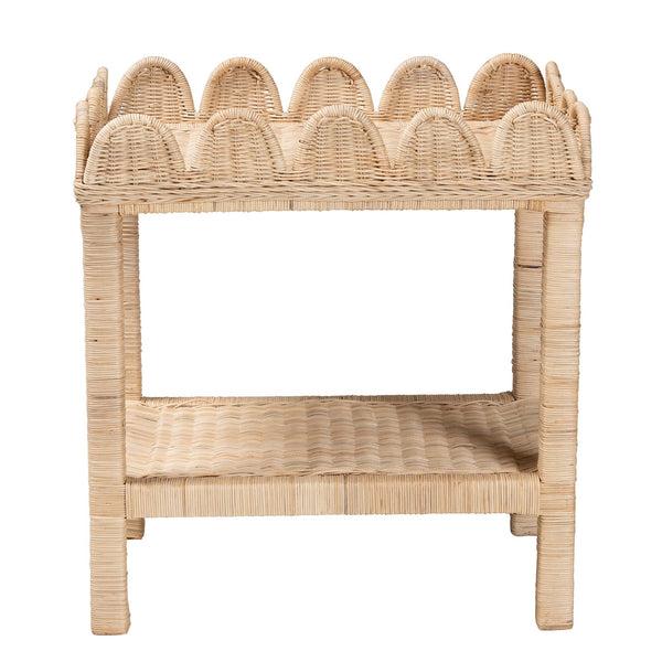 bali & pari Sumana Bohemian Scallop Natural Rattan and Mahogany Side Table
