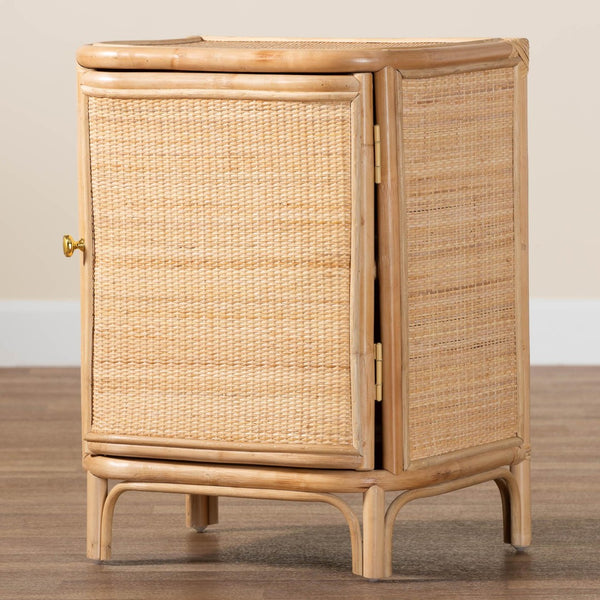 Baxton Studio bali Kiara Bohemian Rattan Nightstand - Handcrafted Storage Solution with Woven Detailing & Style WS050-Natural Rattan-NS