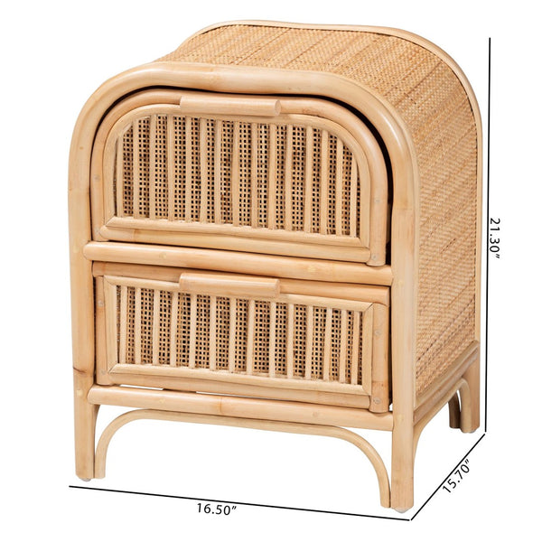 bali & pari Adrika Bohemian Natural Rattan 2-Drawer Nightstand