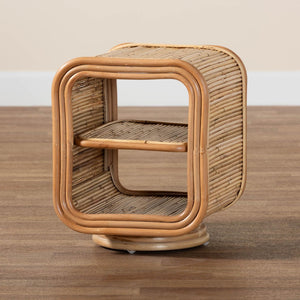 Baxton Studio bali Bethari Handcrafted Bohemian Rattan Nightstand with Open Shelving for Stylish Storage Solutions WS056-Natural Rattan-NS