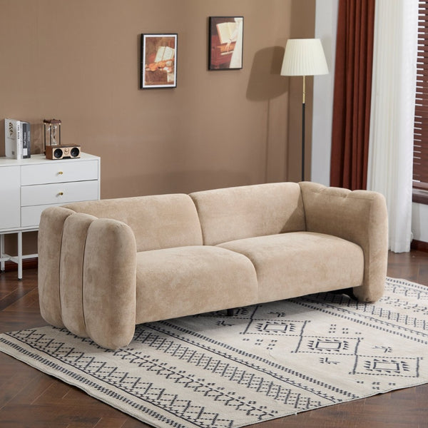 English Elm Tonson Wave Silhouette Boucle Three Seater Sofa Sculptural Modern Living Room Seating Camel N773IS00030T