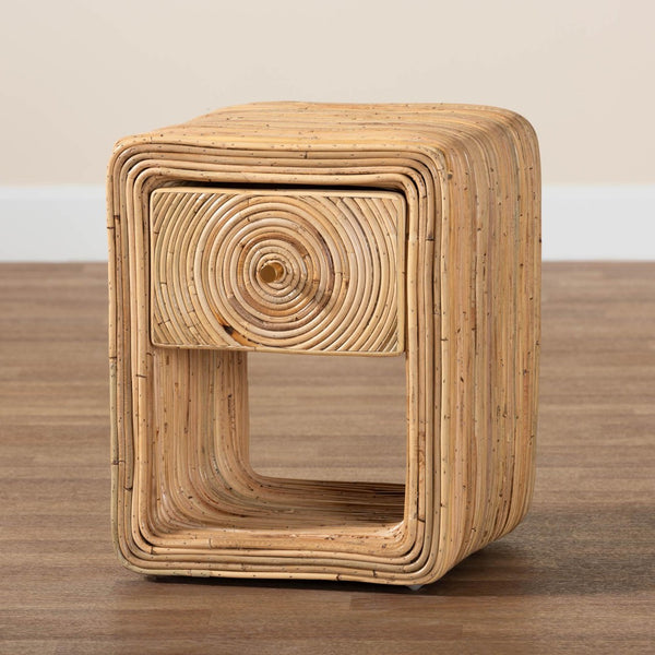 Baxton Studio bali Rosina Bohemian Nightstand - Handcrafted Natural Rattan with Storage & Geometric Detail WS057-Natural Rattan-NS