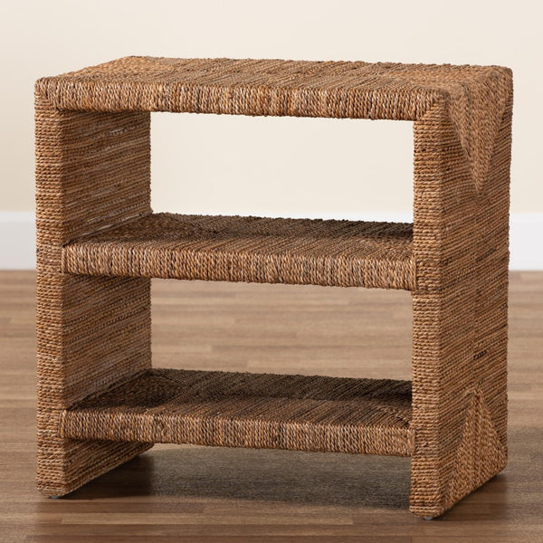 Baxton Studio bali Liza Bohemian Seagrass End Table - Handcrafted Acacia Wood, 3-Tier Storage, Modern Charm LIZZA-Seagrass-ET