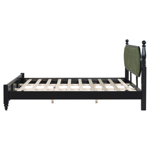 English Elm King Platform Bed Solid Wood Frame Navy Velvet Headboard Modern Bedroom Furniture N770PK379966B