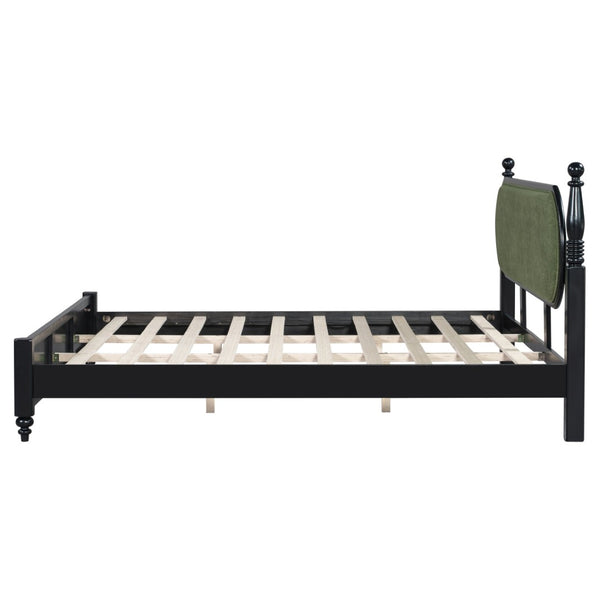 English Elm King Platform Bed Solid Wood Frame Navy Velvet Headboard Modern Bedroom Furniture N770PK379966B
