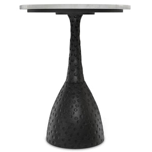 English Elm Myles Round Marble Top Side Table with Hammered Aluminum Pedestal Base B136P419855