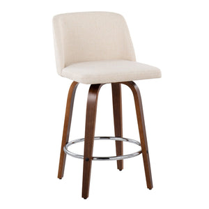 English Elm Toriano Mid-Century Modern Counter Stool Set Of 2 - Walnut Legs & Cream Fabric - Stylish Comfort B202S00451-GIGA