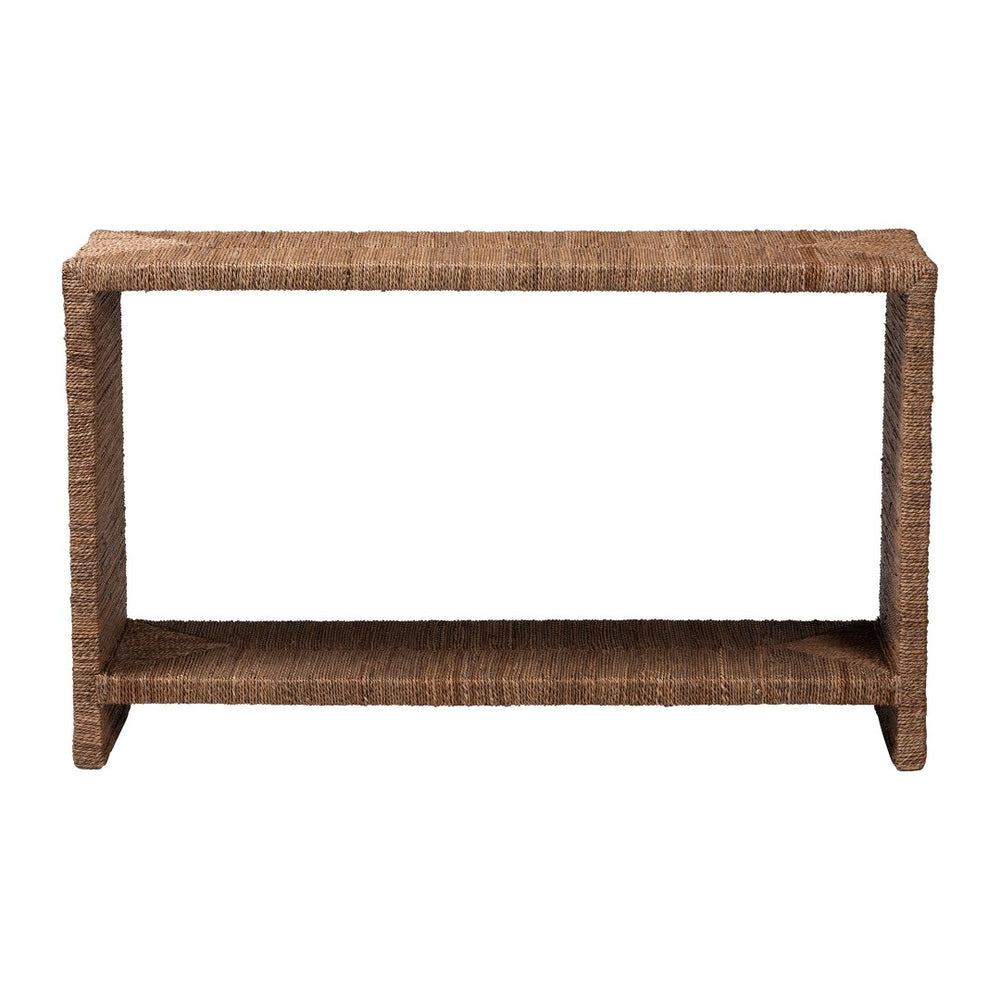 Baxton Studio bali Liza Bohemian Seagrass Console Table - Handcrafted Acacia Frame, Coastal Style, and Storage Solution LIZZA-Seagrass-Console Table