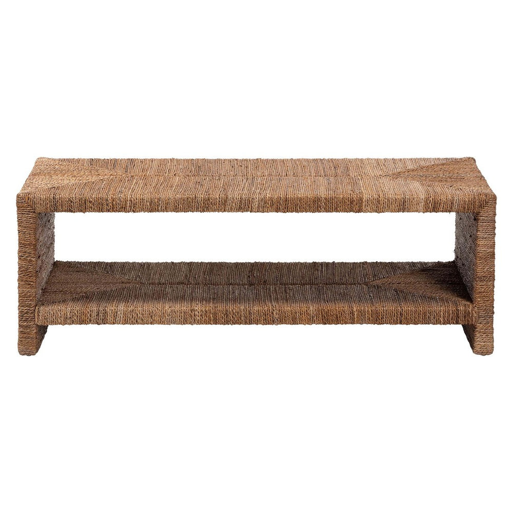 Baxton Studio bali Liza Rectangle Seagrass Coffee Table - Handwoven Coastal Boho Furniture with Open Shelf Storage LIZZA-Seagrass-Coffee Table