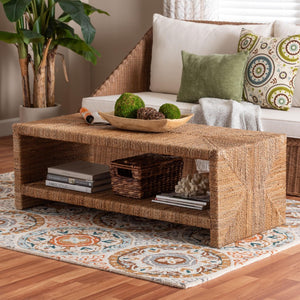 Baxton Studio bali Liza Rectangle Seagrass Coffee Table - Handwoven Coastal Boho Furniture with Open Shelf Storage LIZZA-Seagrass-Coffee Table