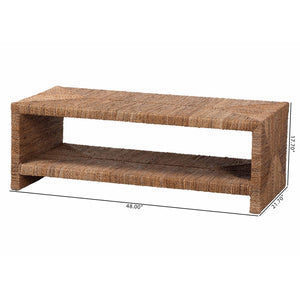 Baxton Studio bali Liza Rectangle Seagrass Coffee Table - Handwoven Coastal Boho Furniture with Open Shelf Storage LIZZA-Seagrass-Coffee Table
