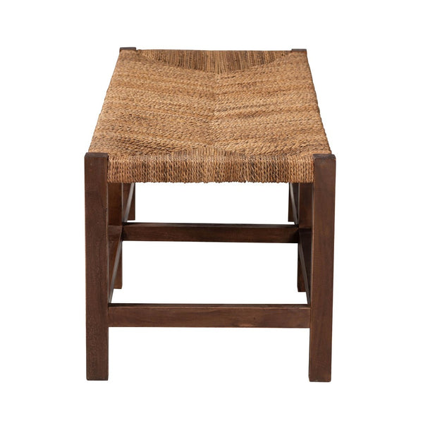 Baxton Studio bali Liza Bohemian Accent Bench - Handwoven Seagrass & Sturdy Acacia Wood for Stylish Spaces LIZZA-Wooden-Bench