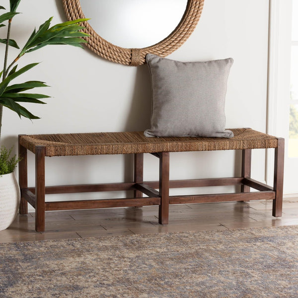 Baxton Studio bali Liza Bohemian Accent Bench - Handwoven Seagrass & Sturdy Acacia Wood for Stylish Spaces LIZZA-Wooden-Bench