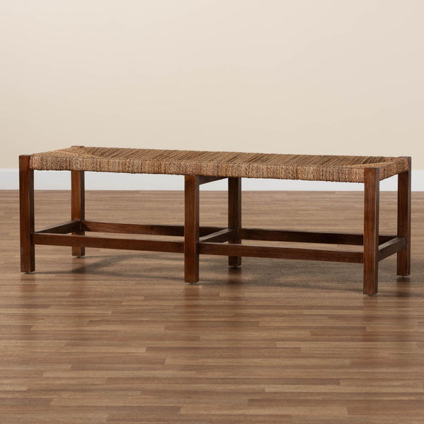 Baxton Studio bali Liza Bohemian Accent Bench - Handwoven Seagrass & Sturdy Acacia Wood for Stylish Spaces LIZZA-Wooden-Bench