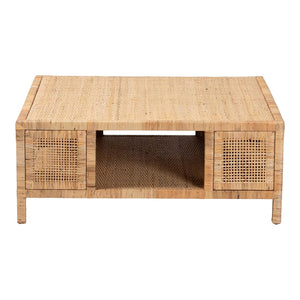 Baxton Studio bali Kalimantan Bohemian Coffee Table with Honey Rattan and Mahogany - Stylish, Handmade Elegance Square KALIMANTAN-Square-Rattan-Coffee Table