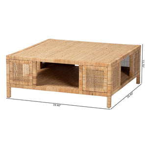 Baxton Studio bali Kalimantan Bohemian Coffee Table with Honey Rattan and Mahogany - Stylish, Handmade Elegance Square KALIMANTAN-Square-Rattan-Coffee Table
