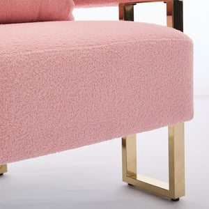English Elm Ts Teddy Fleece Accent Chair Set Two Plush Seats Gold Square Legs Glam Decor Pink W2311P190459