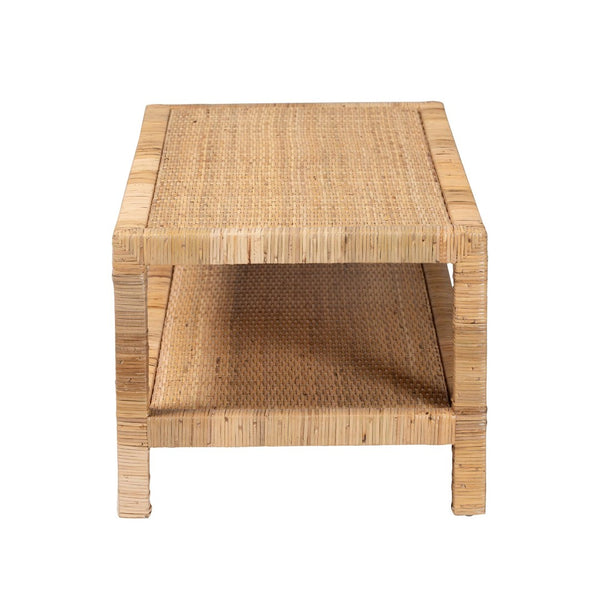 Baxton Studio bali Kalimantan Bohemian Coffee Table with Honey Rattan and Mahogany - Stylish, Handmade Elegance Rectangle KALIMANTAN-Rectangle-Rattan-Coffee Table