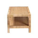 bali & pari Kalimantan Bohemian Light Honey Rattan and Mahogany Wood Rectangle Coffee Table