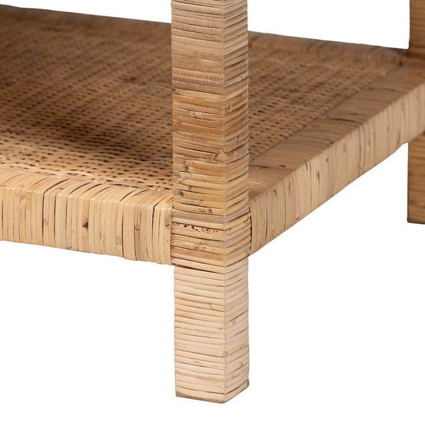 Baxton Studio bali Kalimantan Bohemian Coffee Table with Honey Rattan and Mahogany - Stylish, Handmade Elegance Rectangle KALIMANTAN-Rectangle-Rattan-Coffee Table