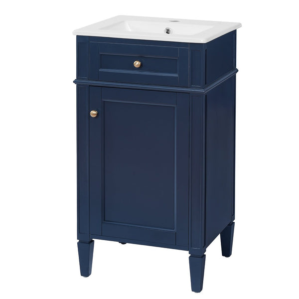 English Elm 18-inch French Style Freestanding Bathroom Vanity with Ceramic Sink Soft Close Storage Blue N710P411340C