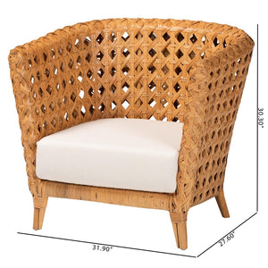 Baxton Studio bali Bali Bohemian Rattan Accent Chair - Handcrafted Comfort with Tuxedo Design & Diamond Weave Style DALBI-Light Honey Rattan-CC