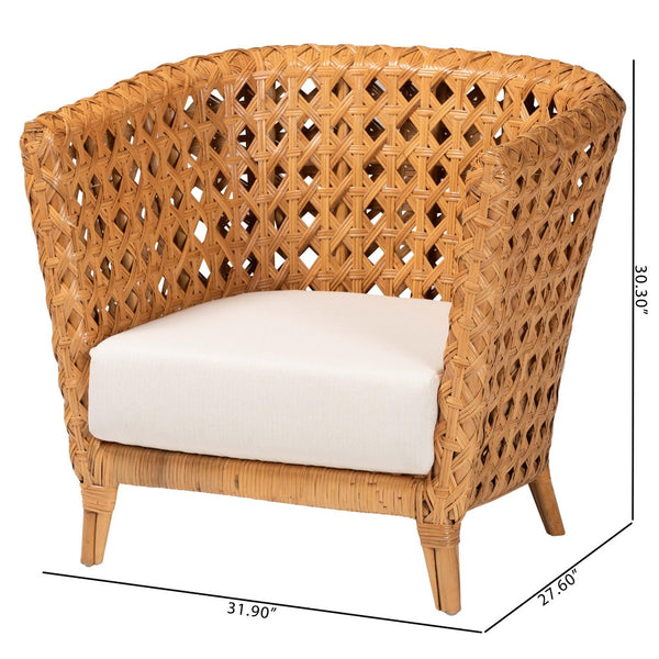 Baxton Studio bali Bali Bohemian Rattan Accent Chair - Handcrafted Comfort with Tuxedo Design & Diamond Weave Style DALBI-Light Honey Rattan-CC