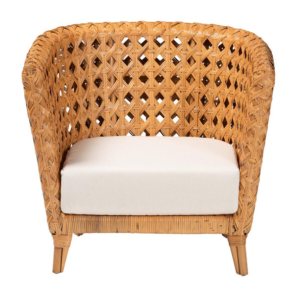 Baxton Studio bali Bali Bohemian Rattan Accent Chair - Handcrafted Comfort with Tuxedo Design & Diamond Weave Style DALBI-Light Honey Rattan-CC