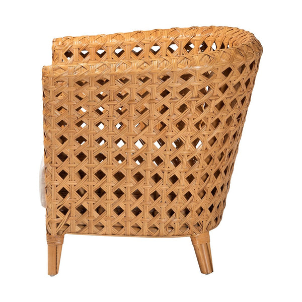 Baxton Studio bali Bali Bohemian Rattan Accent Chair - Handcrafted Comfort with Tuxedo Design & Diamond Weave Style DALBI-Light Honey Rattan-CC