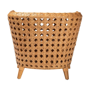 Baxton Studio bali Bali Bohemian Rattan Accent Chair - Handcrafted Comfort with Tuxedo Design & Diamond Weave Style DALBI-Light Honey Rattan-CC