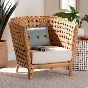 Baxton Studio bali Bali Bohemian Rattan Accent Chair - Handcrafted Comfort with Tuxedo Design & Diamond Weave Style DALBI-Light Honey Rattan-CC