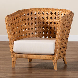 Baxton Studio bali Bali Bohemian Rattan Accent Chair - Handcrafted Comfort with Tuxedo Design & Diamond Weave Style DALBI-Light Honey Rattan-CC