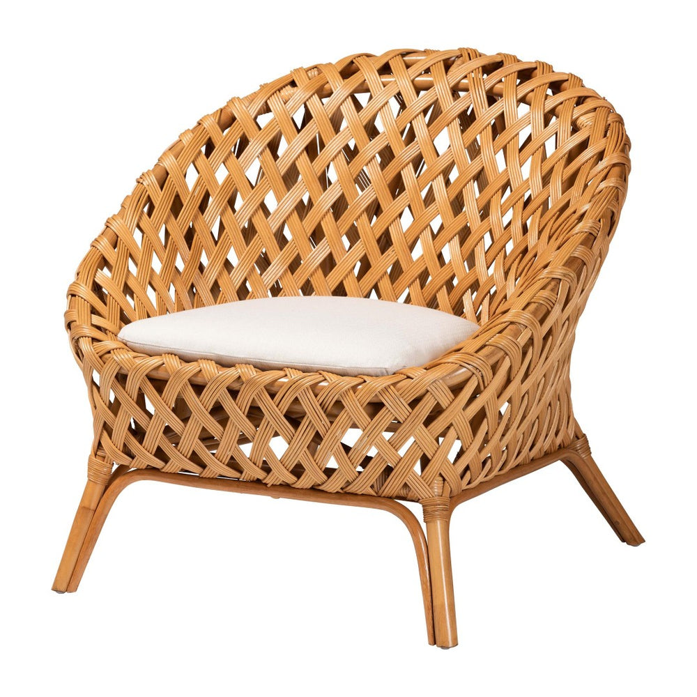 Baxton Studio bali Robista Bohemian Natural Rattan Accent Chair - Handcrafted, Comfortable & Perfect for Any Space ROBISTA-Rattan/Wicker Weave-CC