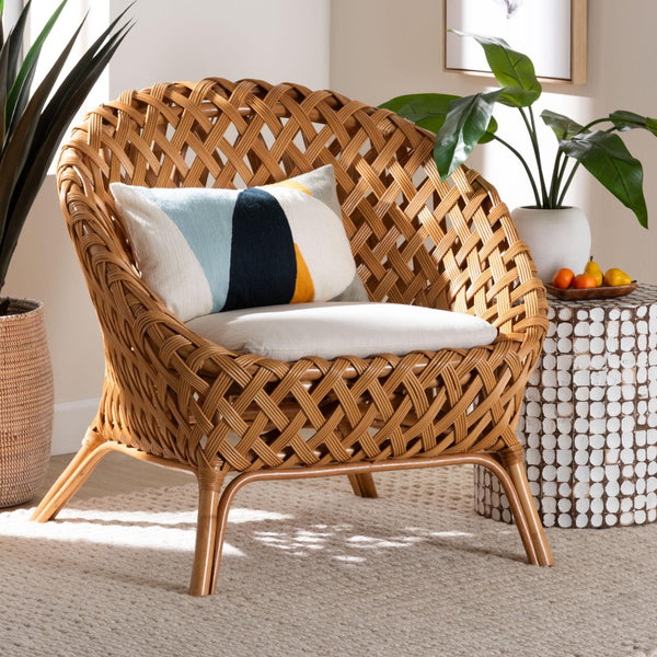 Baxton Studio bali Robista Bohemian Natural Rattan Accent Chair - Handcrafted, Comfortable & Perfect for Any Space ROBISTA-Rattan/Wicker Weave-CC