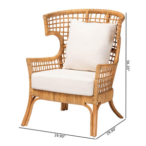 Baxton Studio bali Bali Regina Bohemian Rattan Arm Chair - Handcrafted Tropical Elegance with Plush Cushion Comfort REGINA-Light Honey Rattan/Wicker Weave-CC