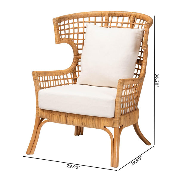 Baxton Studio bali Bali Regina Bohemian Rattan Arm Chair - Handcrafted Tropical Elegance with Plush Cushion Comfort REGINA-Light Honey Rattan/Wicker Weave-CC