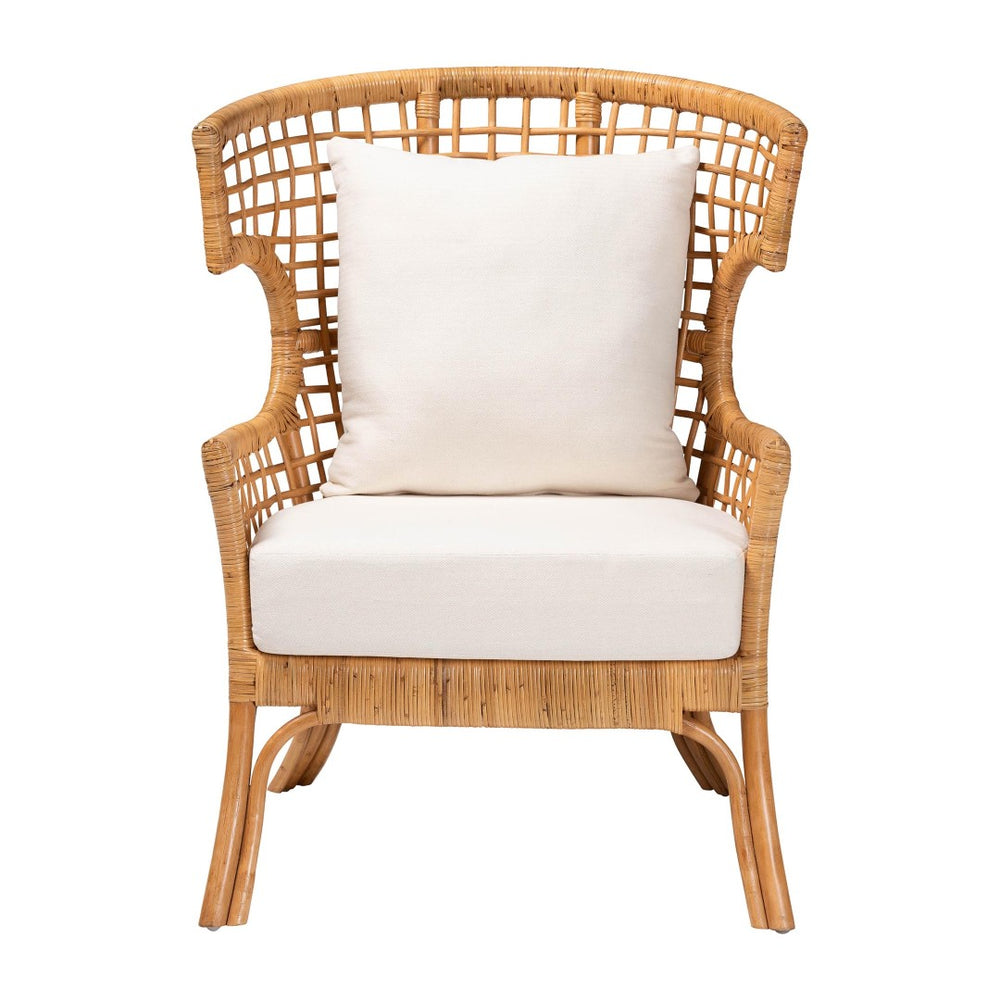 Baxton Studio bali Bali Regina Bohemian Rattan Arm Chair - Handcrafted Tropical Elegance with Plush Cushion Comfort REGINA-Light Honey Rattan/Wicker Weave-CC