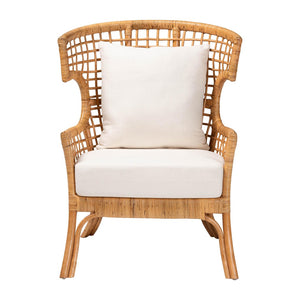 Baxton Studio bali Bali Regina Bohemian Rattan Arm Chair - Handcrafted Tropical Elegance with Plush Cushion Comfort REGINA-Light Honey Rattan/Wicker Weave-CC