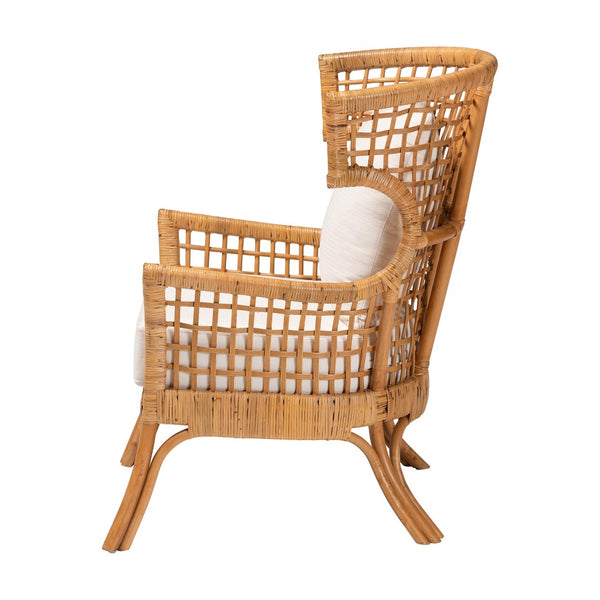 Baxton Studio bali Bali Regina Bohemian Rattan Arm Chair - Handcrafted Tropical Elegance with Plush Cushion Comfort REGINA-Light Honey Rattan/Wicker Weave-CC