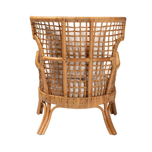 Baxton Studio bali Bali Regina Bohemian Rattan Arm Chair - Handcrafted Tropical Elegance with Plush Cushion Comfort REGINA-Light Honey Rattan/Wicker Weave-CC