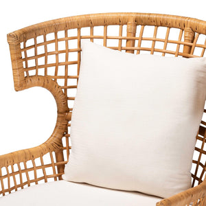 Baxton Studio bali Bali Regina Bohemian Rattan Arm Chair - Handcrafted Tropical Elegance with Plush Cushion Comfort REGINA-Light Honey Rattan/Wicker Weave-CC