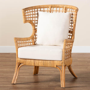 Baxton Studio bali Bali Regina Bohemian Rattan Arm Chair - Handcrafted Tropical Elegance with Plush Cushion Comfort REGINA-Light Honey Rattan/Wicker Weave-CC