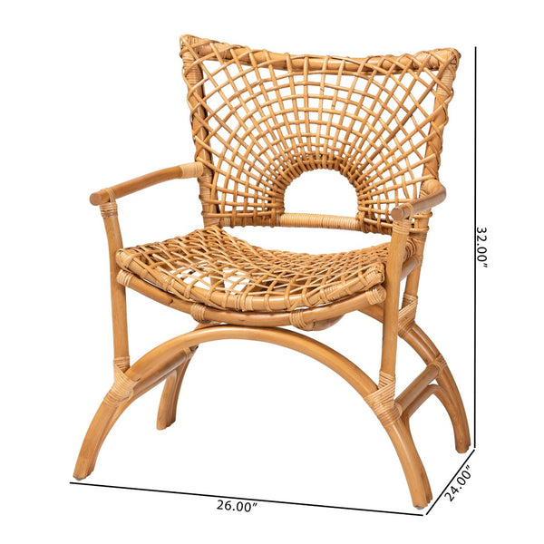 Baxton Studio bali Mamba Bohemian Natural Rattan Arm Chair - Handcrafted Comfort for Stylish Living Spaces & Patios MAMBA-Rattan-CC