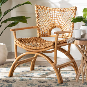 Baxton Studio bali Mamba Bohemian Natural Rattan Arm Chair - Handcrafted Comfort for Stylish Living Spaces & Patios MAMBA-Rattan-CC